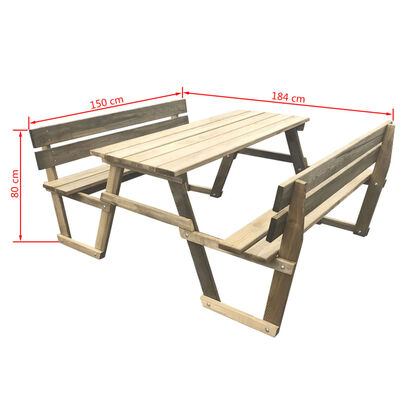 vidaXL Table de pique-nique et bancs 150x184x80cm Bois de pin imprégné