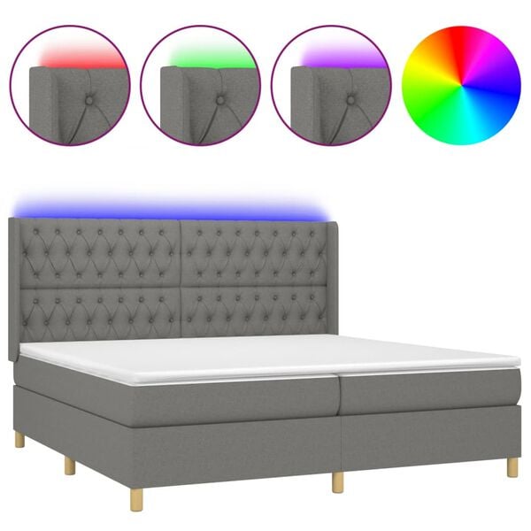 vidaXL Sommier &agrave; lattes de lit matelas LED Gris fonc&eacute; 200x200 cm Tissu