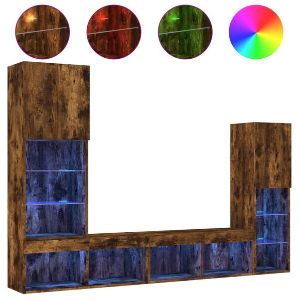 vidaXL Unit&eacute;s murales TV avec LED 4 pcs ch&ecirc;ne fum&eacute; bois d'ing&eacute;nierie