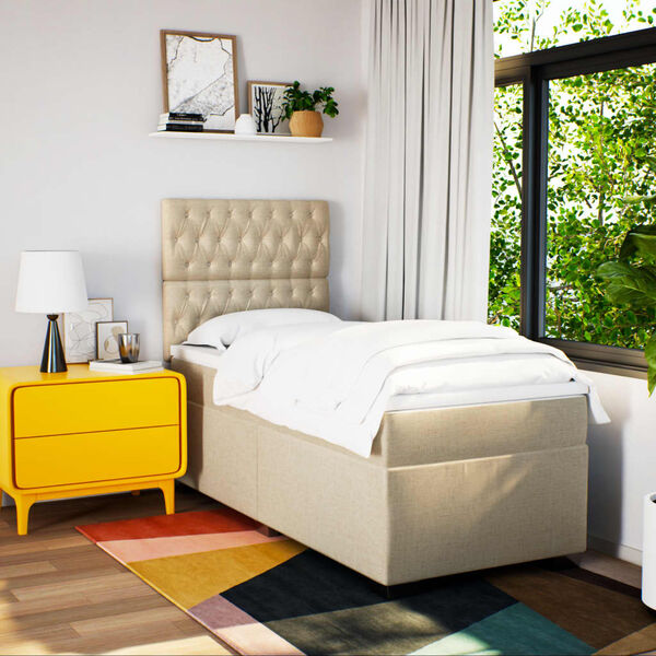 vidaXL Sommier &agrave; lattes de lit et matelas Cr&egrave;me 90x190 cm Tissu