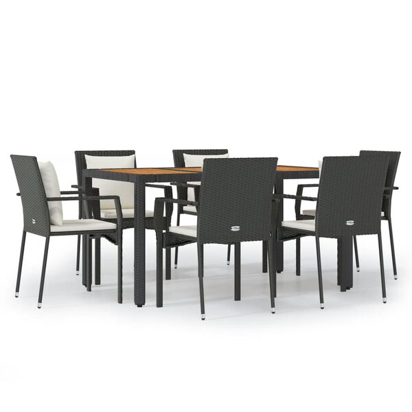 vidaXL Ensemble &agrave; manger de jardin coussins 7pcs Noir R&eacute;sine tress&eacute;e