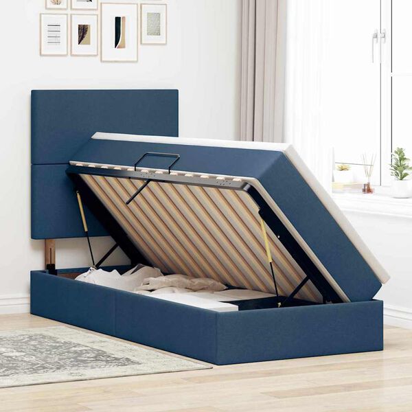 vidaXL Lit avec rangement et matelas Bleu 90 x 190 cm Polyester