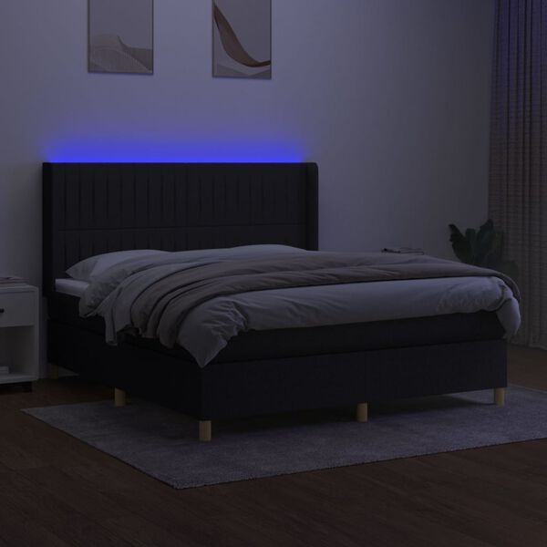 vidaXL Sommier &agrave; lattes de lit matelas et LED Noir 160x200 cm Tissu