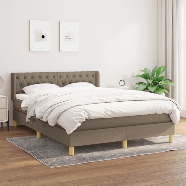vidaXL Sommier &agrave; lattes de lit avec matelas Taupe 140x200 cm Tissu