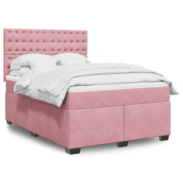 vidaXL Sommier &agrave; lattes de lit avec matelas Rose 140x200 cm Velours