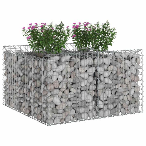 vidaXL Lit sur&eacute;lev&eacute; gabion Argent&eacute; 100 x 100 x 60 cm Acier galvanis&eacute;