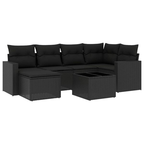 vidaXL Salon de jardin 7 pcs avec coussins noir r&eacute;sine tress&eacute;e