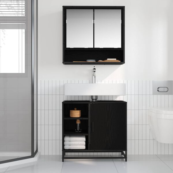 vidaXL Cabinet de salle de bain avec porte Ch&ecirc;ne noir 65 x 33 x 60 cm