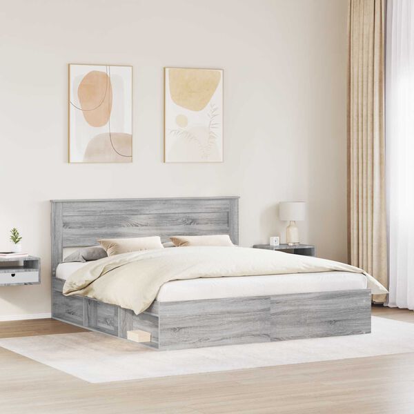 vidaXL Cadre de lit Gris Sonoma 180 x 200 cm Bois de pin massif