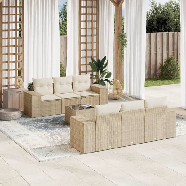 vidaXL Salon de jardin avec coussins 7 pcs beige r&eacute;sine tress&eacute;e