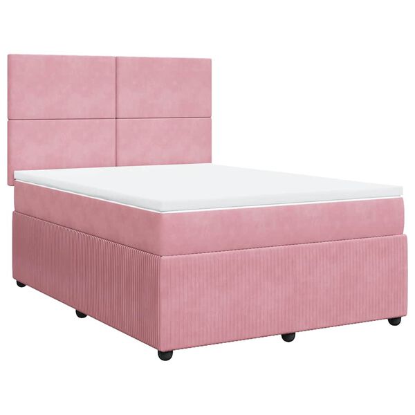 vidaXL Sommier &agrave; lattes de lit avec matelas Rose 160x200 cm Velours