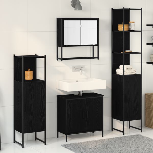 vidaXL Ensemble de mobilier de salle de bain avec &eacute;tag&egrave;re 4 pcs Noir