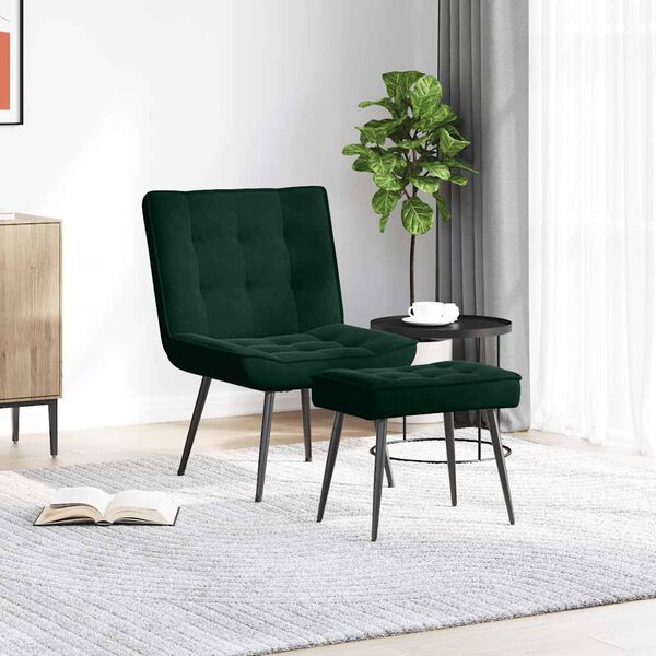 vidaXL Chaise de relaxation avec tabouret Vert fonc&eacute; Velours