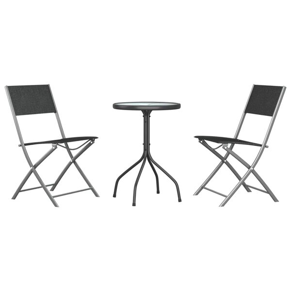 vidaXL Ensemble &agrave; manger de jardin 3 pcs noir acier