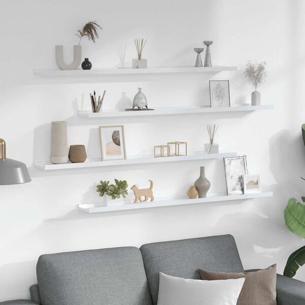 vidaXL &Eacute;tag&egrave;res murales 4 pcs Blanc brillant 100x9x3 cm