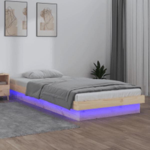 vidaXL Cadre de lit &agrave; LED sans matelas 100x200 cm bois massif