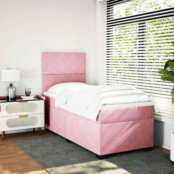 vidaXL Sommier &agrave; lattes de lit avec matelas Rose 90x190 cm Velours
