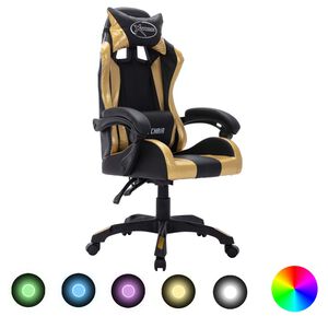 vidaXL Fauteuil de jeux vid&eacute;o avec LED RVB Dor&eacute; et noir Similicuir
