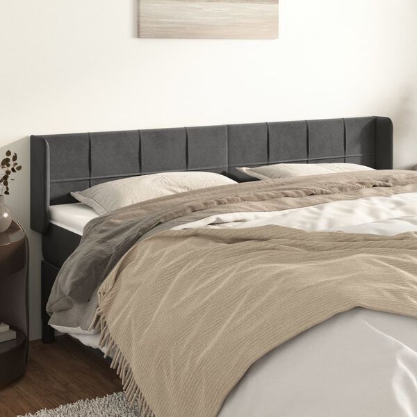 vidaXL T&ecirc;te de lit avec oreilles Gris fonc&eacute; 163x16x78/88 cm Velours