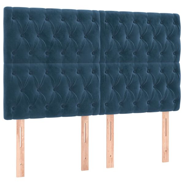 vidaXL T&ecirc;te de lit &agrave; LED Bleu fonc&eacute; 160x7x118/128 cm Velours