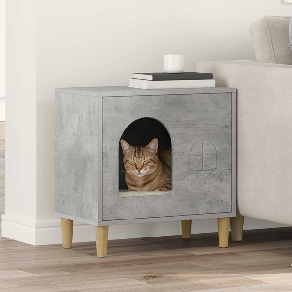 vidaXL Maison pour chat B&eacute;ton 51 x 30 x 52 cm Bois d'ing&eacute;nierie