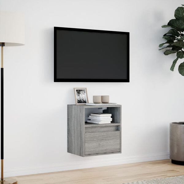 vidaXL Meuble TV mural avec lumi&egrave;res LED sonoma gris 41x31x45 cm