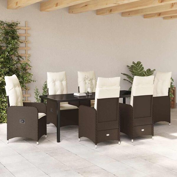 vidaXL Ensemble de salle &agrave; manger pour jardin 7 pcs Marron Poly rotin