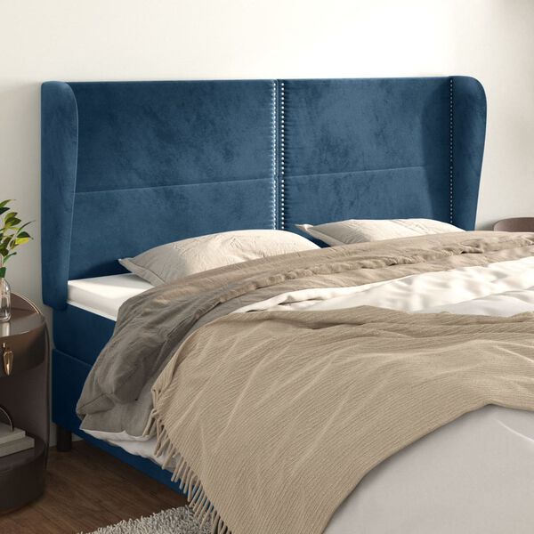 vidaXL T&ecirc;te de lit avec oreilles Bleu fonc&eacute; 163x23x118/128 cm Velours