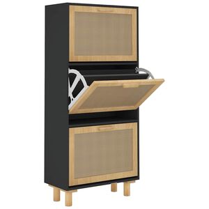 vidaXL Armoire &agrave; chaussures Noir 52x25x115 cm Bois d'ing&eacute;nierie/rotin