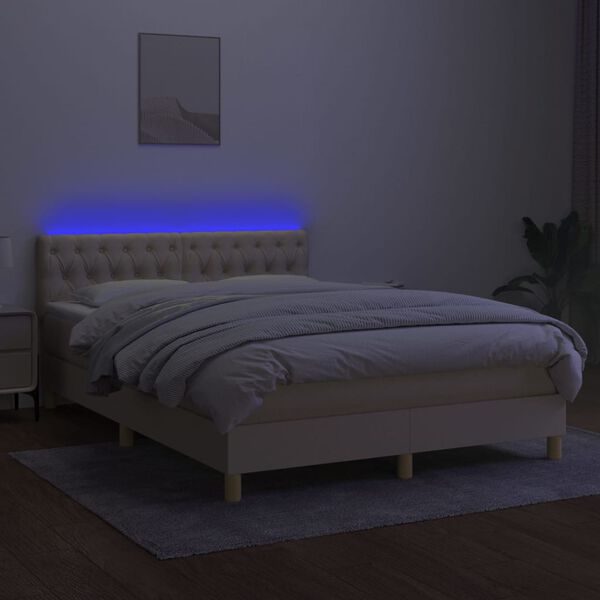 vidaXL Sommier &agrave; lattes de lit avec matelas LED Cr&egrave;me 140x190 cm Tissu