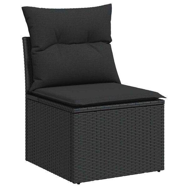 vidaXL Salon de jardin 5 pcs avec coussins noir r&eacute;sine tress&eacute;e acacia