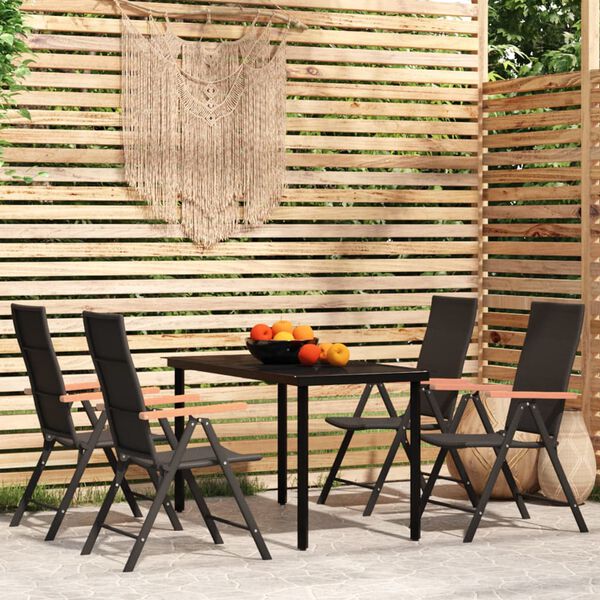 vidaXL Ensemble à manger de jardin 5 pcs Noir