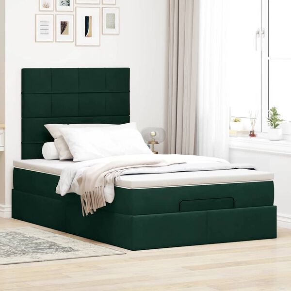 vidaXL Cadre de lit ottoman avec matelas vert fonc&eacute; 120x190 cm velours