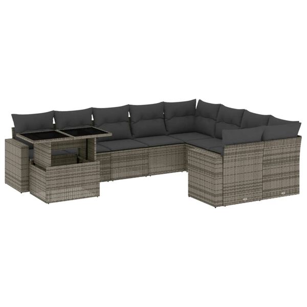 vidaXL Salon de jardin avec coussins 10 pcs gris r&eacute;sine tress&eacute;e