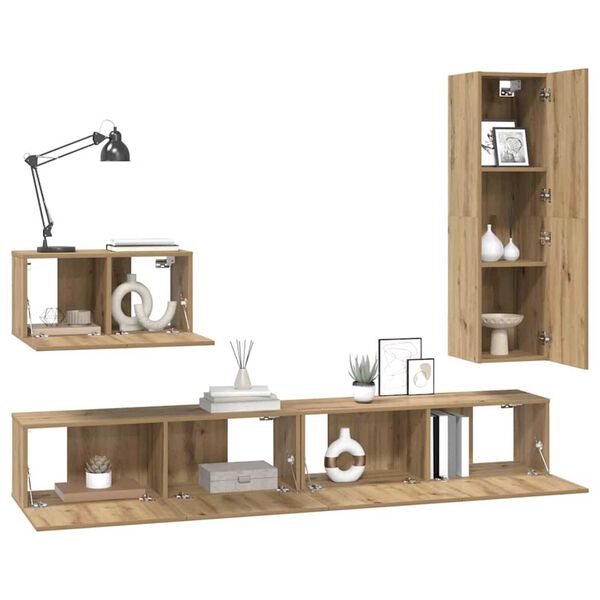 vidaXL Ensemble meuble TV 4 pcs Ch&ecirc;ne artisanal Bois d'ing&eacute;nierie
