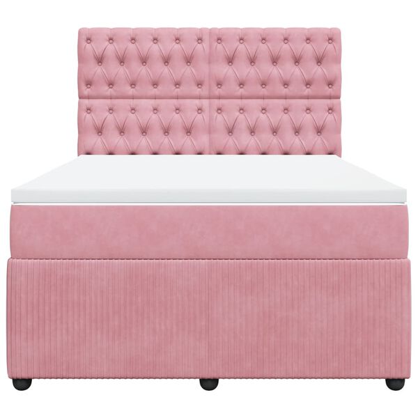 vidaXL Sommier &agrave; lattes de lit avec matelas Rose 160x200 cm Velours