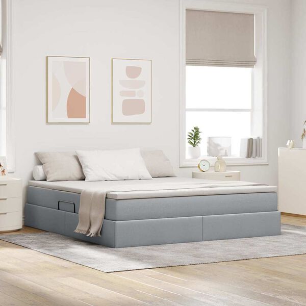 vidaXL Lit avec rangement et matelas Gris clair 180 x 200 cm Polyester