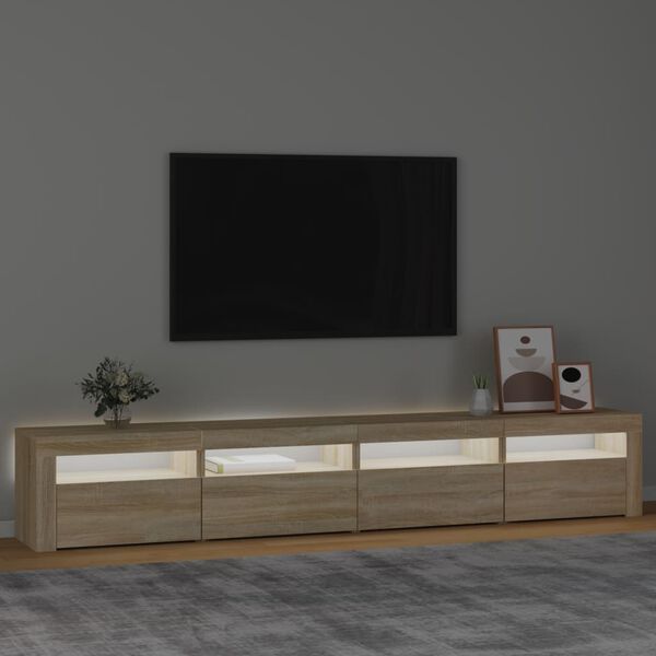 vidaXL Meuble TV avec lumières LED Chêne sonoma 240x35x40 cm