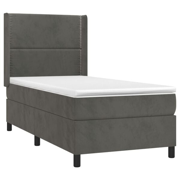 vidaXL Sommier &agrave; lattes de lit et matelas Gris fonc&eacute; 90x190 cm Velours