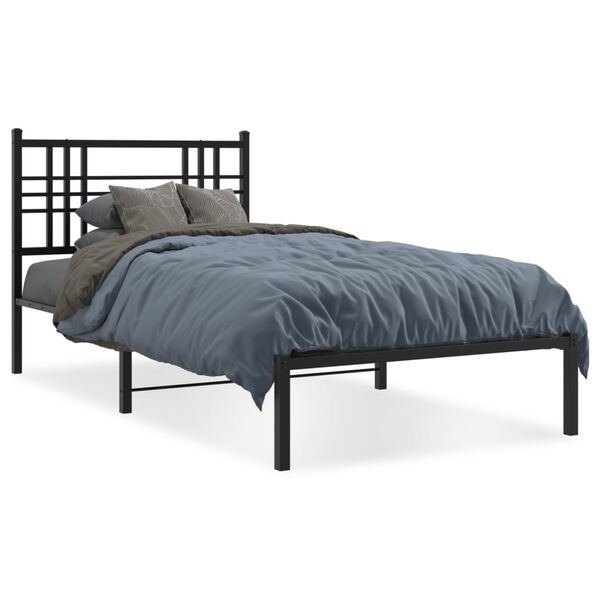 vidaXL Cadre de lit m&eacute;tal sans matelas avec t&ecirc;te de lit noir 100x200cm