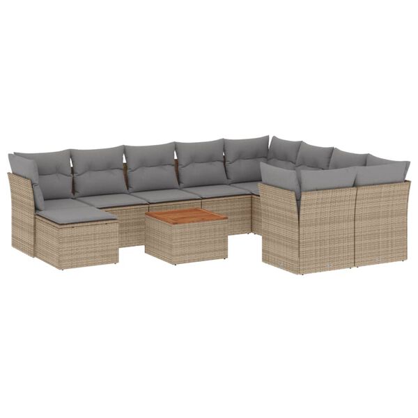 vidaXL Salon de jardin et coussins 11 pcs m&eacute;lange beige r&eacute;sine tress&eacute;e