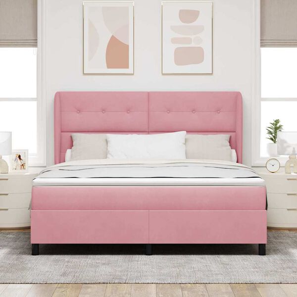 vidaXL Lit &agrave; ressorts avec matelas Rose 200 x 180 cm Polyester