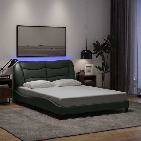 vidaXL Cadre de lit avec LED sans matelas Hvar gris fonc&eacute; 140x200 cm tissu