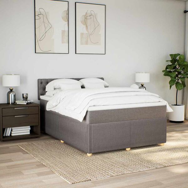 vidaXL Sommier &agrave; lattes de lit avec matelas Taupe 140x200 cm Tissu