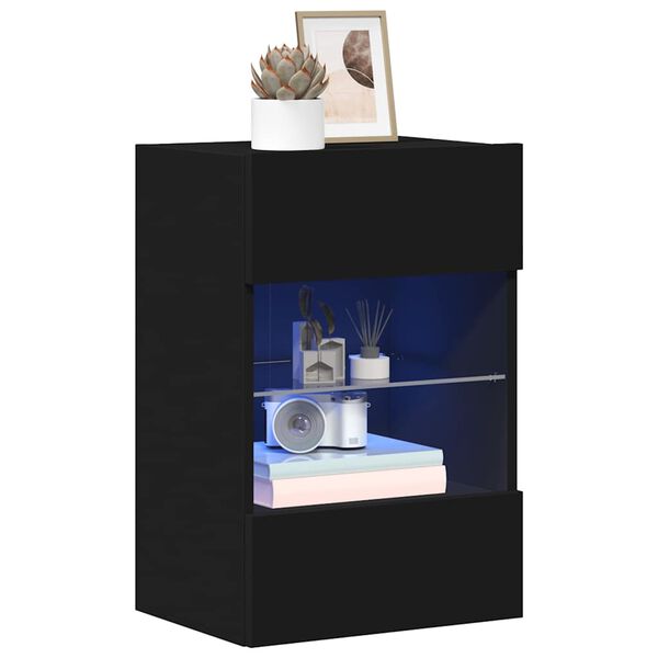 vidaXL Meubles muraux avec lumières LED pour TV 2 pcs noir 40x30x60,5 cm