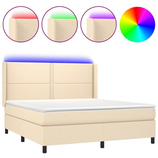 vidaXL Sommier &agrave; lattes de lit matelas LED Cr&egrave;me 180x200 cm Tissu