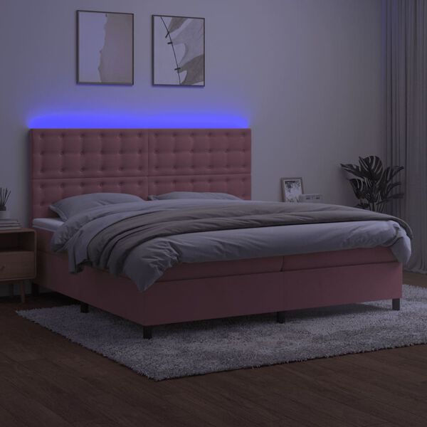 vidaXL Sommier &agrave; lattes de lit matelas et LED Rose 200x200 cm Velours