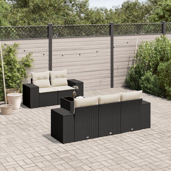 vidaXL Salon de jardin 6 pcs avec coussins noir r&eacute;sine tress&eacute;e