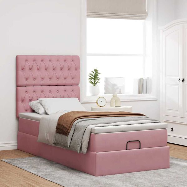 vidaXL Cadre de lit ottoman avec matelas rose 90x190 cm velours