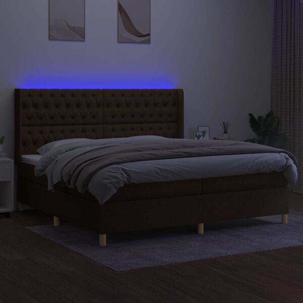 vidaXL Sommier &agrave; lattes de lit matelas et LED Marron fonc&eacute; 200x200 cm
